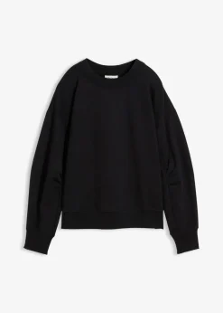 bonprix Sweat|Bekleidung·Blusen & Tuniken|Sweatshirt mit weitem Ripp-Kragen aus Bio-Baumwolle schwarz