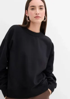 bonprix Sweat|Bekleidung·Blusen & Tuniken|Sweatshirt mit weitem Ripp-Kragen aus Bio-Baumwolle schwarz
