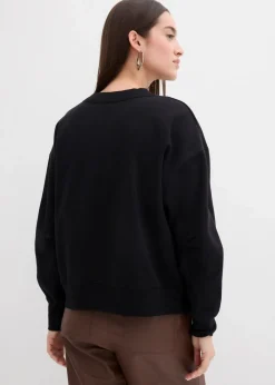 bonprix Sweat|Bekleidung·Blusen & Tuniken|Sweatshirt mit weitem Ripp-Kragen aus Bio-Baumwolle schwarz
