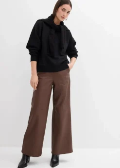 bonprix Sweat|Bekleidung·Blusen & Tuniken|Sweatshirt mit weitem Ripp-Kragen aus Bio-Baumwolle schwarz