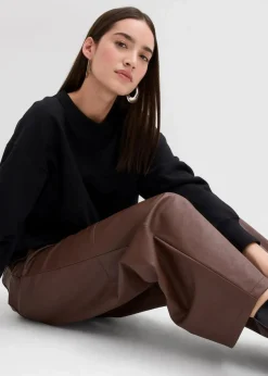 bonprix Sweat|Bekleidung·Blusen & Tuniken|Sweatshirt mit weitem Ripp-Kragen aus Bio-Baumwolle schwarz