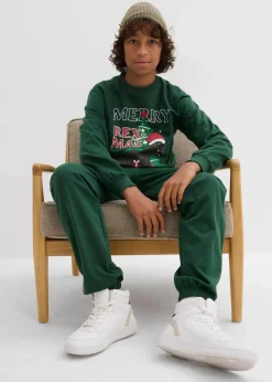 bonprix Jungen·Nachtwäsche|Sweatshirt und Sweathose aus reiner Baumwolle (2-tlg.Set) dunkelgrün