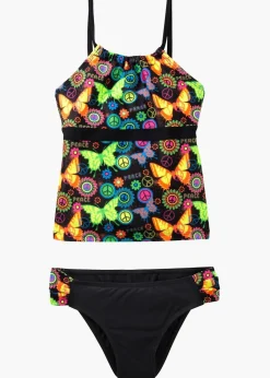 bonprix Jungen|Mädchen|Tankini aus recyceltem Polyamid (2-tlg. Set) schwarz bedruckt