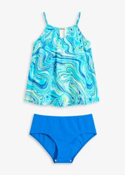 bonprix Nachhaltigere Materialien|Tankinis|Tankini mit Cut-Out (2-tlg.Set) blau graphisch
