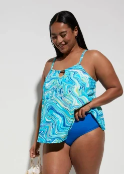 bonprix Nachhaltigere Materialien|Tankinis|Tankini mit Cut-Out (2-tlg.Set) blau graphisch