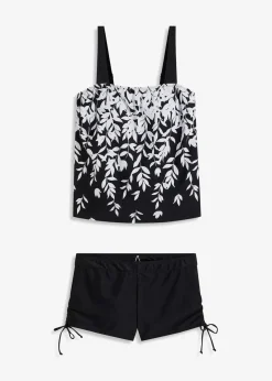 bonprix Bademode·Tankinis|Bademode·Bedeckende Bademode|Tankini (2-tgl. Set) weiß/schwarz geblümt