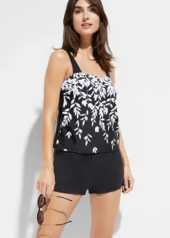 bonprix Bademode·Tankinis|Bademode·Bedeckende Bademode|Tankini (2-tgl. Set) weiß/schwarz geblümt