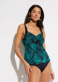 bonprix Nachhaltigere Materialien|Tankinis|Tankini (2-tlg. Set) mit Raffung schwarz/grün