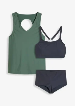 bonprix Nachhaltigere Materialien|Tankinis|Tankini (3-tlg.Set) mit Bandeau-Bikinioberteil oliv/nachtblau