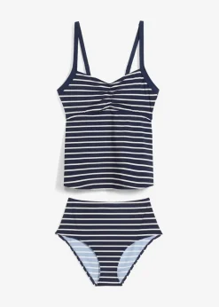 bonprix Nachhaltigere Materialien|Tankinis|Tankini (2-tlg.Set) mit Schnürung dunkelblau/wollweiß gestreift