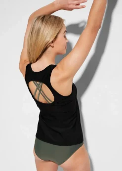 bonprix Sport Bademode|Tankinis|Tankini und Oberteil (3-tlg.Set) schwarz/oliv bedruckt