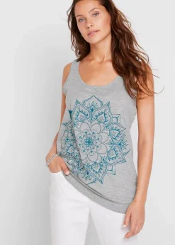 bonprix Shirts & Tops|Tanktop aus leichtem Jersey hellgrau meliert bedruckt