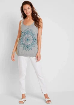 bonprix Shirts & Tops|Tanktop aus leichtem Jersey hellgrau meliert bedruckt