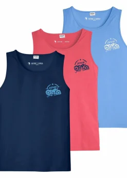 bonprix Strandmode|Große Größen|Tanktop (3er Pack) dunkelblau+rot+mittelblau bedruckt