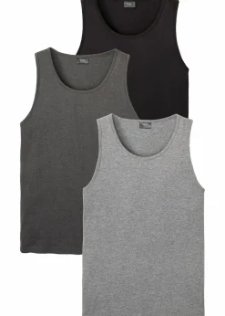 bonprix Große Größen|Basics|Tanktop (3er Pack) grau meliert + anthrazit meliert + schwarz