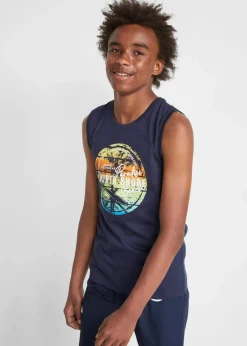 bonprix Jungen 9-16 Jahre·Mehrfachpacks|Jungen 9-16 Jahre·Shirts|Tanktop (2er Pack) aus reiner Bio-Baumwolle dunkelblau / mitteltürkis floral