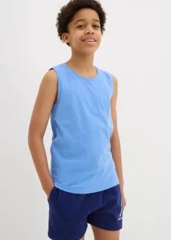 bonprix Jungen 9-16 Jahre·Shirts|Jungen 2-8 Jahre·Nachhaltigere Materialien|Tanktop (5er Pack) mit Bio Baumwolle dunkelblau+weiß+hellgrau meliert+mittelblau+schwarz