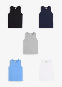 bonprix Jungen 9-16 Jahre·Shirts|Jungen 2-8 Jahre·Nachhaltigere Materialien|Tanktop (5er Pack) mit Bio Baumwolle dunkelblau+weiß+hellgrau meliert+mittelblau+schwarz