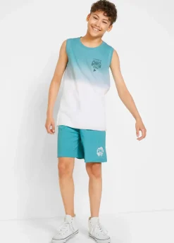 bonprix Jungen 9-16 Jahre·Shorts|Jungen 9-16 Jahre·Shirts|Tanktop und Jersey-Bermuda (2-tlg.Set) aus reiner Bio-Baumwolle tiefaqua / weiß bedruckt