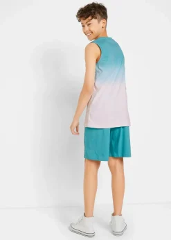 bonprix Jungen 9-16 Jahre·Shorts|Jungen 9-16 Jahre·Shirts|Tanktop und Jersey-Bermuda (2-tlg.Set) aus reiner Bio-Baumwolle tiefaqua / weiß bedruckt