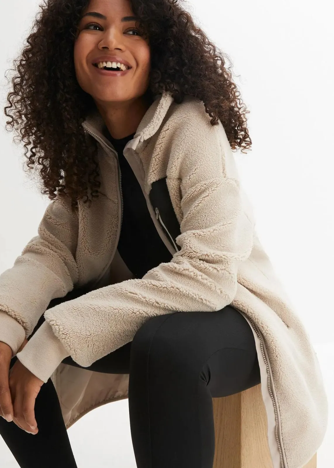 bonprix Jacken & Mäntel|Sweat|Teddy-Fleece Jacke steingrau