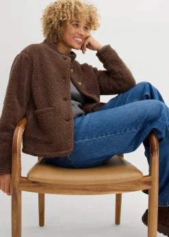 bonprix Jacken & Mäntel|Sweat|Teddy-Fleece Jacke lehmbraun