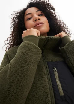 bonprix Bekleidung·Blusen & Tuniken|Bekleidung·Hosen|Teddy-Fleece Jacke dunkeloliv