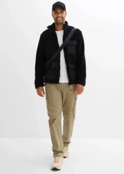 bonprix Große Größen|Sweat|Teddy-Fleece Jacke mit praktischen Taschen und sportiven Details schwarz