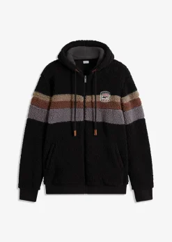 bonprix Sweat|Jacken & Mäntel|Teddy-Fleecejacke mit Kapuze schwarz
