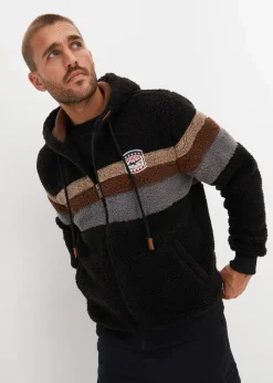 bonprix Sweat|Jacken & Mäntel|Teddy-Fleecejacke mit Kapuze schwarz