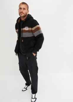 bonprix Sweat|Jacken & Mäntel|Teddy-Fleecejacke mit Kapuze schwarz
