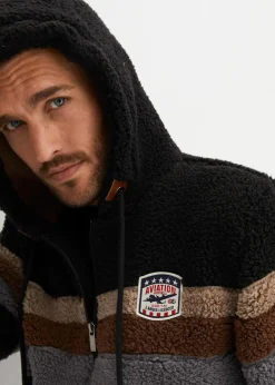 bonprix Sweat|Jacken & Mäntel|Teddy-Fleecejacke mit Kapuze schwarz