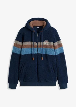 bonprix Große Größen|Outdoorbekleidung|Teddy-Fleecejacke mit Kapuze dunkelblau