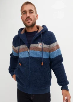 bonprix Große Größen|Outdoorbekleidung|Teddy-Fleecejacke mit Kapuze dunkelblau