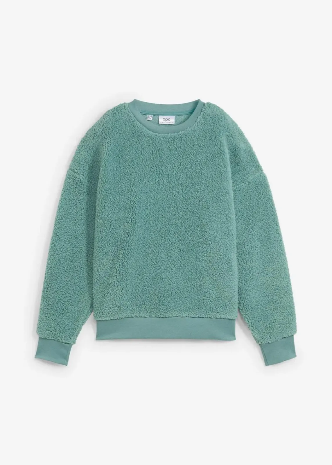 bonprix Sweat|Nachhaltigere Materialien|Teddy-Fleecepullover rauchsalbei