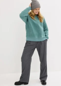 bonprix Sweat|Nachhaltigere Materialien|Teddy-Fleecepullover rauchsalbei