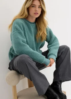 bonprix Sweat|Nachhaltigere Materialien|Teddy-Fleecepullover rauchsalbei