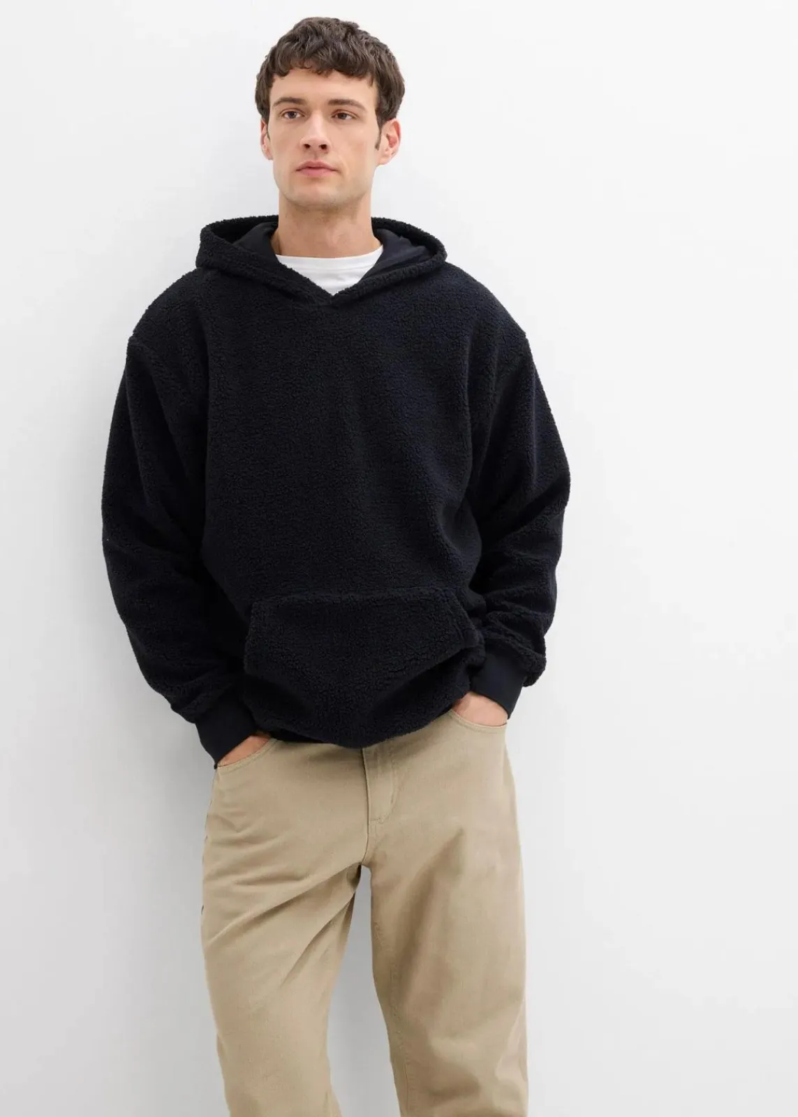 bonprix Große Größen|Sportbekleidung|Teddyfleece-Sweatshirt mit Baumwollfutter, Loose Fit schwarz