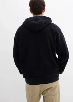 bonprix Große Größen|Sportbekleidung|Teddyfleece-Sweatshirt mit Baumwollfutter, Loose Fit schwarz