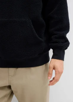bonprix Große Größen|Sportbekleidung|Teddyfleece-Sweatshirt mit Baumwollfutter, Loose Fit schwarz