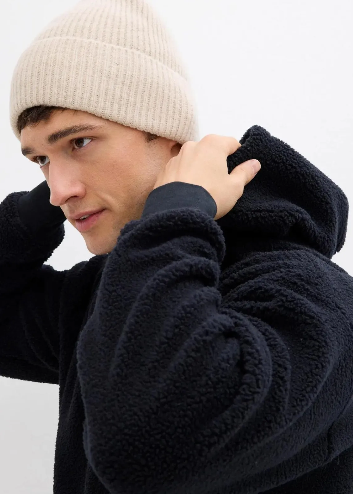 bonprix Große Größen|Sportbekleidung|Teddyfleece-Sweatshirt mit Baumwollfutter, Loose Fit schwarz