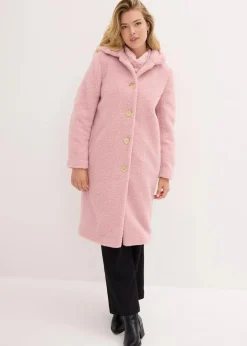 bonprix Jacken & Mäntel|Bekleidung·Hosen|Teddymantel mit Kapuze und Taschen aschrosa