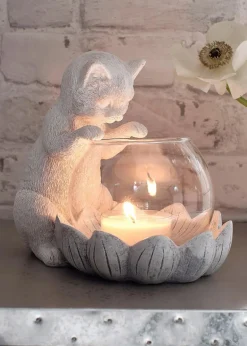 bonprix Kerzenhalter|Wohnaccessoires|Teelichthalter Katze weiß