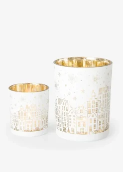 bonprix Wohnaccessoires|Kerzenhalter|Teelichthalter (2-tlg. Set) weiß/goldfarben