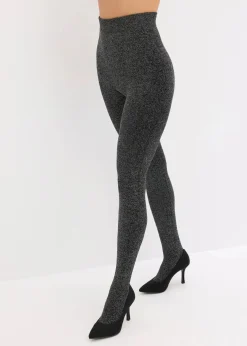 bonprix Wäsche·Socken & Strumpfhosen|Thermounterwäsche|Thermo Fleece Strumpfhose aus Glitzergarn schwarz/silber