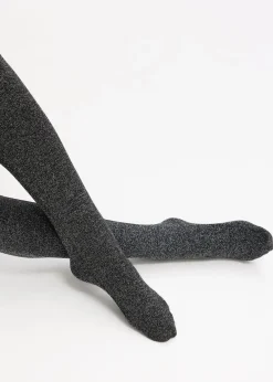 bonprix Wäsche·Socken & Strumpfhosen|Thermounterwäsche|Thermo Fleece Strumpfhose aus Glitzergarn schwarz/silber