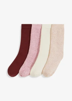 bonprix Nachhaltigere Materialien|Socken & Strumpfhosen|Thermo Frottee Socken mit Bio-Baumwolle (4er Pack) cremeweiß meliert +cappuccino meliert + rot meliert+dunkelbeere meliert