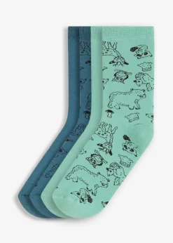 bonprix Mehrfachpacks|Jungen·Strümpfe|Thermo Kindersocken (4er Pack) helltürkis + blaugrün + gemustert