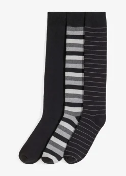 bonprix Socken|Socken|Thermo Kniestrümpfe mit weichem Innenfrottee mit Bio-Baumwolle (3er Pack) schwarz + schwarz gestreift