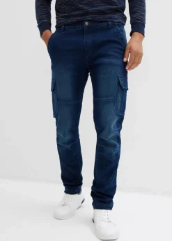 bonprix Jeans|Thermobekleidung|Thermo Regular Fit Cargo-Jeans mit Komfortbund und Flanellfutter, Straight blau denim